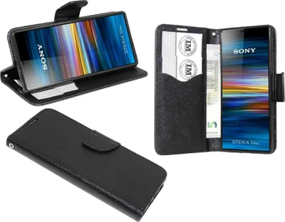 Zdjęcie produktu dla cofi1453® Book case "Fancy" kompatybilny z SONY XPERIA 10 PLUS etui na telefon etui portfelowe pokrowiec ochronny z funkcją podstawki, miejsce na kartę czarny