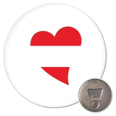 Produktbild von Huuraa Magnet Österreich Flagge Herz 59mm Kühlschrankmagnet rund Flaschenöffner Geschenkidee