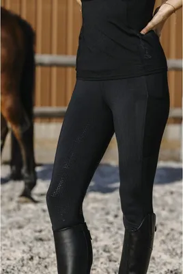 Zdjęcie produktu dla Ekkia Equitheme damskie legginsy jeździeckie Flora czarne z szerokim pasem, rozmiar:38