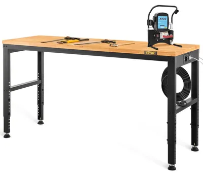 Produktbild von VEVOR Werkbank Höhenverstellbar, 183 x 64 cm Garagetisch mit 72 – 97 cm Höhen & 900KG Tragfähigkeit, mit Steckdosen & Holzplatte & Metallrahmen & Fußpolstern, für Büro Zuhause Werkstatt, 183x64x97 cm, Ohne Räder