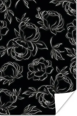 Produktbild von MuchoWow® Poster Blumen - Schwarz und weiß - Muster - Linienkunst 60x90 cm - Wanddekoration