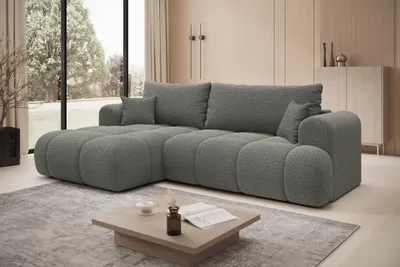 Productafbeelding van Eckbank TREVIO, links, in grijze stof FREDO, 260 x 93 x 165 cm – Moderne designbank met ottoman