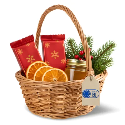 Produktbild von Creative Home Kleiner Weidenkorb mit Griff | Klein 22 x 22 x 26 cm (+/- 2 cm) | Handgeflochtener, Kleiner Osterkorb, Geschenkkorb, Obstkorb, Bügelkorb| Naturfarbe