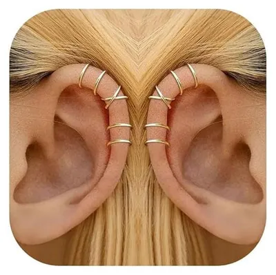 Imagen del producto de Pendientes sin agujeros, 3 pares, en color dorado y plateado, para adolescentes