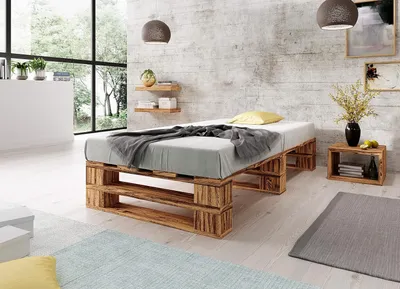 Produktbild von sunnypillow Palettenbett M2 aus Holz 90 x 200 cm mit Lattenrost Stabiles Seniorenbett Kinderbett Jugendbett Gästebett erhöhtes Einzelbett Bettgestell