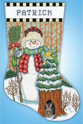 Produktbild von Design Works Kreuzstich Stickpackung "Weihnachtsstrumpf Schneemann", Zählmuster, 43x30cm