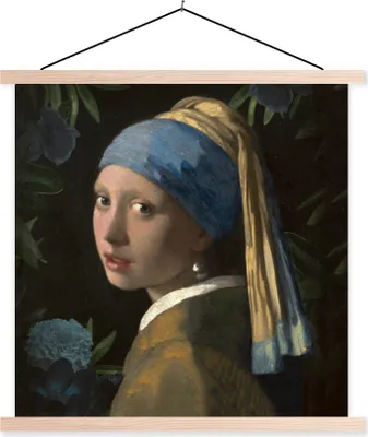 Produktbild von MuchoWow® Textilposter Das Mädchen mit dem Perlenohrring - Vermeer - Kunst 40x40 cm mit holzfarbenen Rahmen - Posterleiste