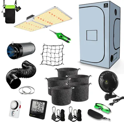 Produktbild von Canna4Home GrowBox Komplettset 100 x 100 x 200 cm blau Anbau Set Gewächshaus mit dimmbarer LED Vollspektrum Grow-Lampe, mit Abluftset, Pflanztöpfe