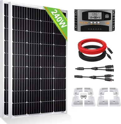 Produktbild von 240W Wohnwagen Set Solaranlage Komplettpaket 2X120W 12V/24V Solarmodul Solarpanel Monokristallin Mit Montage PV Halterung