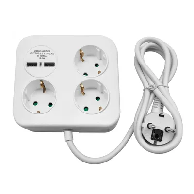 Obrázek produktu pro Prodlužovací kabel se 3 zásuvkami a 2 x USB-A, 3 x 1,5 mm2, 1,4 m, bílý