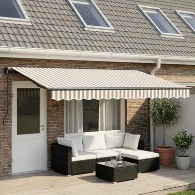 Productafbeelding van Maison Exclusive - Uittrekbare zonnescherm, grijs en wit, 400 x 300 cm