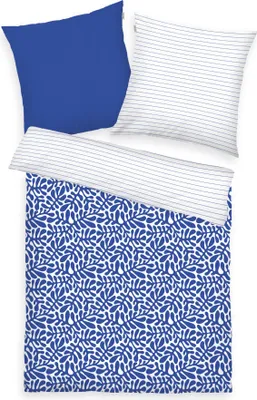 Produktbild von HERDING TOM TAILOR Bettwäsche - Organic Leaves Cobalt - 80-x-80-cm-155-x-220-cm, Deckenbezug im Lieferumfang enthalten, Kissenbezug enthalten
