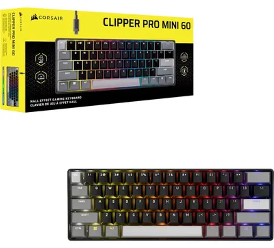 Produktbild von Corsair CLIPPER PRO MINI 60 Hall Effect, 60%, Kabelgebunden, USB, Magnetischer Tastenschalter, QWERTZ, Schwarz