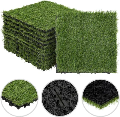 Produktbild von Faziango Kunstrasenfliesen 30x30 cm 88 Stück (8 m²) – Klickfliesen Terrassenfliesen Balkonfliesen mit Drainage & Stecksystem