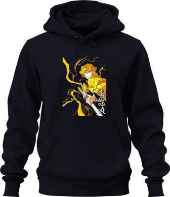 Zdjęcie produktu dla Zenitsu Kimetsu no Yaiba Lightning Sword Anime Manga 雷の呼吸 Gift Uni Bluza z kapturem, Granatowy, XXL