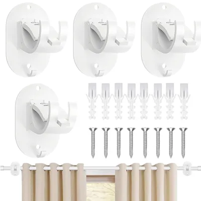 Gordijnroedehalter, 4 Stück, selbstklebend, weiß, Kunststoff