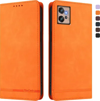 Immagine prodotto di Custodia per Motorola Moto G32, custodia retro in Finto cuoio flip con supporto e slot per schede Arancione