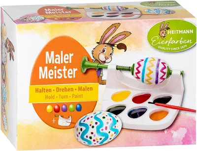 Produktbild von Heitmann Eierfarben Ostereier bemalen Malermeister Pinsel Halterung 5 Farben