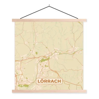 Produktbild von MuchoWow® Textilposter Lörrach - Karte - Vintage - Stadtplan 40x40 cm mit holzfarbenen Rahmen - Posterleiste
