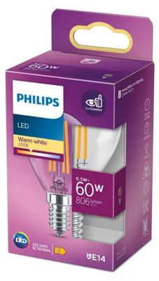 Immagine prodotto di Philips LED classic 60W E14 drop warmw 806lm clear 1er