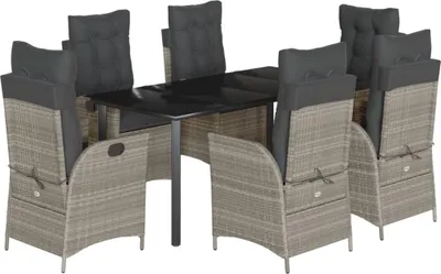 Imagen del producto de vidaXL Juego de mesa y sillas de jardín de 7 piezas con cojines, color gris claro, fabricado en polirratán