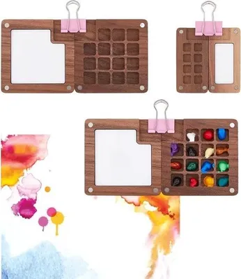 Produktbild von Tragbare Aquarellpalette – Mini-Farbkasten aus Holz – 2 Stück