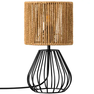 Produktbild von EDISHINE Tischlampe Wohzimmer, Boho Tischlampe mit Papierseil-Schirm, Schwarz