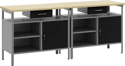 Produktbild von 2-tlg. Werkbank-Set Schwarz Stahl, Werkbänke DesignMöbel Neu