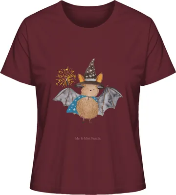 Produktbild von Mr. & Mrs. Panda Damen Oberteil Fledermaus Zauberer Größe XL - Burgundy - Geschenk, Reinsteigern, Magier, Basic T-Shirt, Shirt, Lustige Sprüche, Frauen, Fledermäuse