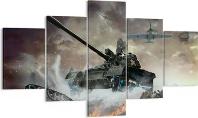 Produktbild von Bild auf Leinwand - Leinwandbild - Krieg Panzer Airplain Schlacht - 125x70cm - Wand Bild - Wanddeko - Leinwanddruck - Bilder - Kunstdruck - Wanddekoration - Leinwand bilder - Wandkunst - EA125x70-2936