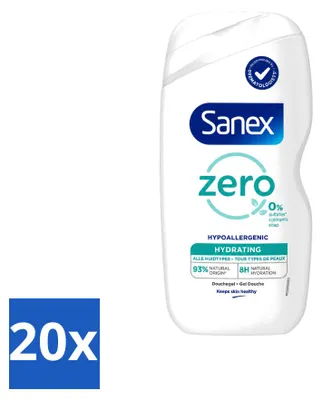 Zdjęcie produktu dla 20 sztuk żelu pod prysznic Sanex Zero% nawilżającego – dla wszystkich rodzajów skóry – 400 ml – zestaw ekonomiczny