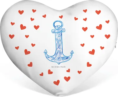 Produktbild von Mr. & Mrs. Panda Dekokissen Anker Blau - Weiß - Geschenk, Valentinstags Kissen, Sofakissen, Herzkissen, Lustige Sprüche, Herz, Liebe