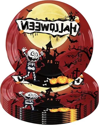 Immagine prodotto di Set per festa di Halloween per 16 persone - Tovaglioli e piatti di carta - Tovaglia di plastica - Bicchieri - Accessori per festa di Halloween - Decorazioni