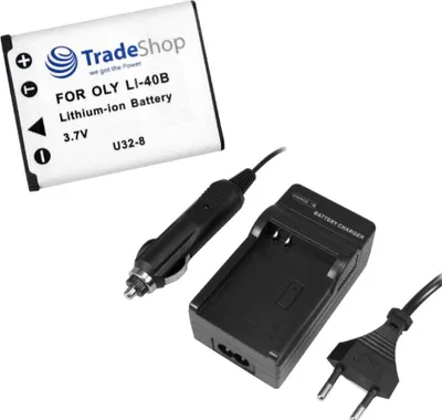 Produktbild von Trade-Shop 2in1 Set: Kamera Li-Ion Akku + Ladegerät kompatibel mit Leica BP-DC17, Praktica NP45, Insignia NS-DSC10SL, Fujifilm NP-45 NP-45A
