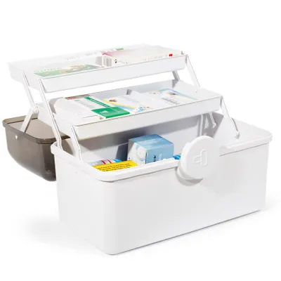 Produktbild von Medikamenten Aufbewahrung, Medizinbox, Hausapotheke Box, Apothekenbox, Medizinkoffer Groß (Weiß)