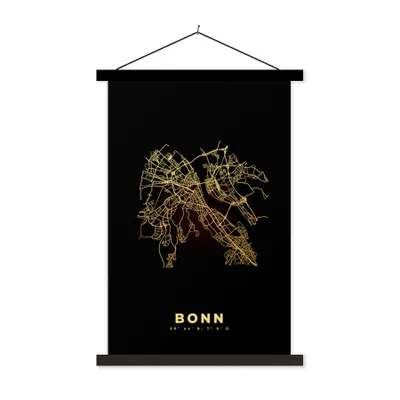 Produktbild von MuchoWow® Textilposter Karte - Bonn - Gold - Stadtplan 40x60 cm mit schwarzem Rahmen - Wanddekorationen