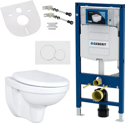 Produktbild von Wand-Tiefspül-WC mit WC-Sitz Komplettset – mit passendem Geberit UP320 Vorwandelement