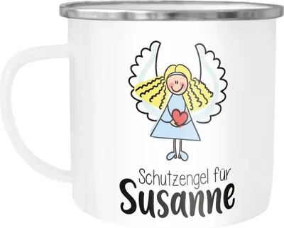 Produktbild von Schutzengel Emaille Kinder-Tasse mit Namen Namenstasse SpecialMe® weiß-metall Emailletasse