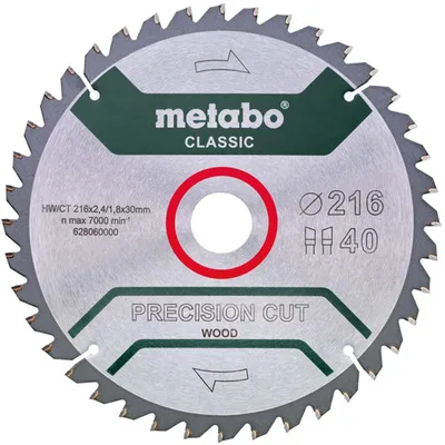 Immagine prodotto di Metabo 628060000 Kreissägeblatt HW/CT 216x2,4x30 mm 40 WZ 5°neg. classic