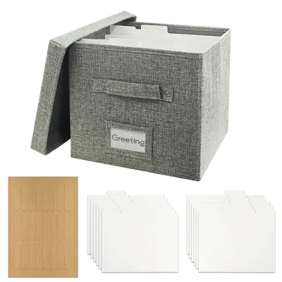 Kartenbox mit 12 Trennwänden, 24 Etiketten, grau, 23,9x21,8 cm