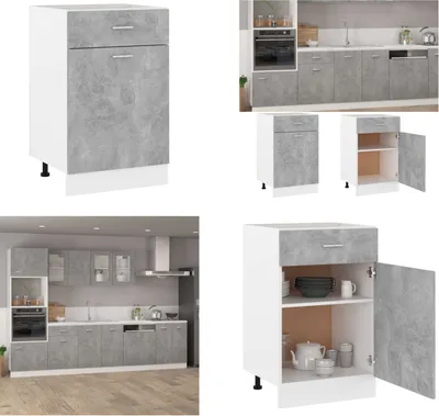 Produktbild von vidaXL Schubunterschrank Betongrau 50x46x81,5 cm Holzwerkstoff - Schubunterschrank - Schubunterschränke - Küchenschrank - Küchenschränke
