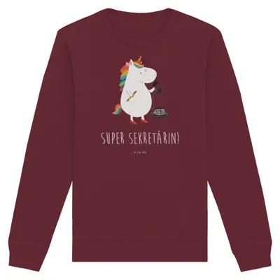 Produktbild von Mr. & Mrs. Panda Nachhaltiger Pullover Einhorn Sekretärin Größe M - Burgundy - Geschenk, Baumwoll, Einhörner, Sweater, Sweatshirt, Bürohilfe, Pulli, Steuerkanzlei