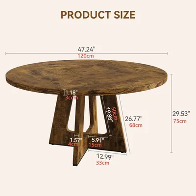 Immagine prodotto di Tavolo da pranzo rotondo da 120 cm - Tavolo da cucina - Per 4-6 persone - Piano e gambe in legno - Stile moderno - Da montare - Marrone