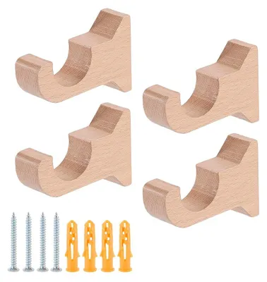 Gardinenstangenhalter aus Buchenholz, 4 Stück, für 3 cm Stangen, Wandmontage