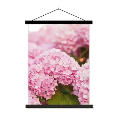 Produktbild von MuchoWow® Textilposter Busch - Blumen - Rosa - Hortensie 40x53 cm mit schwarzem Rahmen - Abbildung