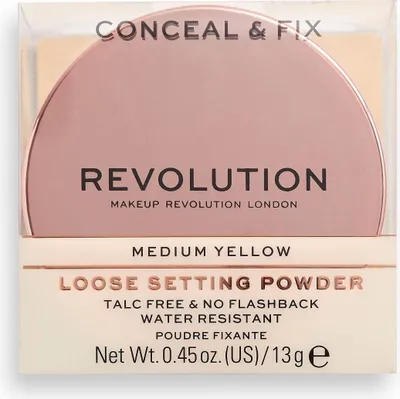 Zdjęcie produktu dla Makeup Revolution, Conceal & Fix, Vegan, Loose Setting Powder, Medium Yellow, 13 g