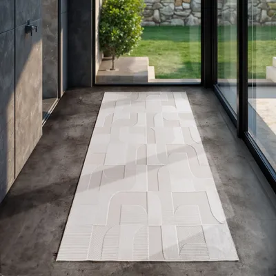 Produktbild von Simpex24 Indoor Outdoor Teppich Wetterfest 3D Optik, Modern Design, Waschbar, Wetterbeständiges, Natur Farbe, Wohnzimmer, Terrasse, Creme-1 Größe: 80 x 150 cm