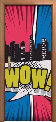 Produktbild von Türposter 80x200 cm Türaufkleber Türtapete Türfolie Klebefolie Kunst Comic mit Sprechblase und Stadt