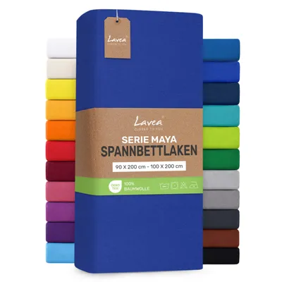 Produktbild von Lavea® Spannbettlaken 90x200cm - 100x200cm, Maya, 100% Baumwolle – Weiches, atmungsaktives Bettlaken für Matratzen bis 20cm - Royalblau