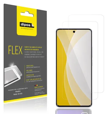 Produktbild von 2x Schutzfolie für Redmi Note 15 5G Folie, 100% Displayabdeckung, dipos Flex